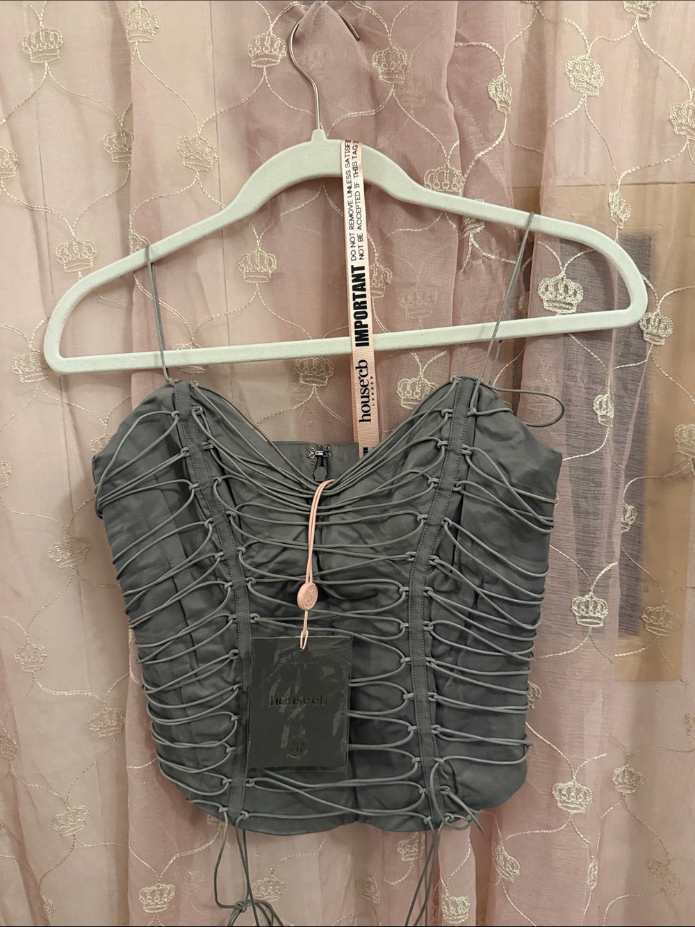 House of CB Charcoal Gray Lace-Up Corset Crop Top
